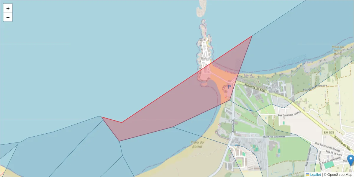Mapa detalhado do código postal 2520-007 com limites, códigos postais vizinhos e agências dos correios