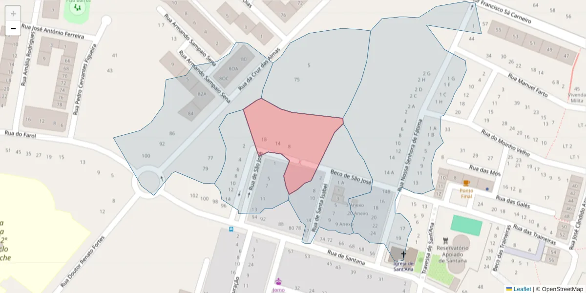 Mapa detalhado do código postal 2520-212 com limites, códigos postais vizinhos e agências dos correios