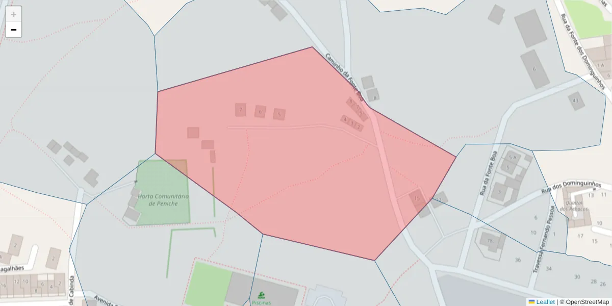 Mapa detalhado do código postal 2520-213 com limites, códigos postais vizinhos e agências dos correios