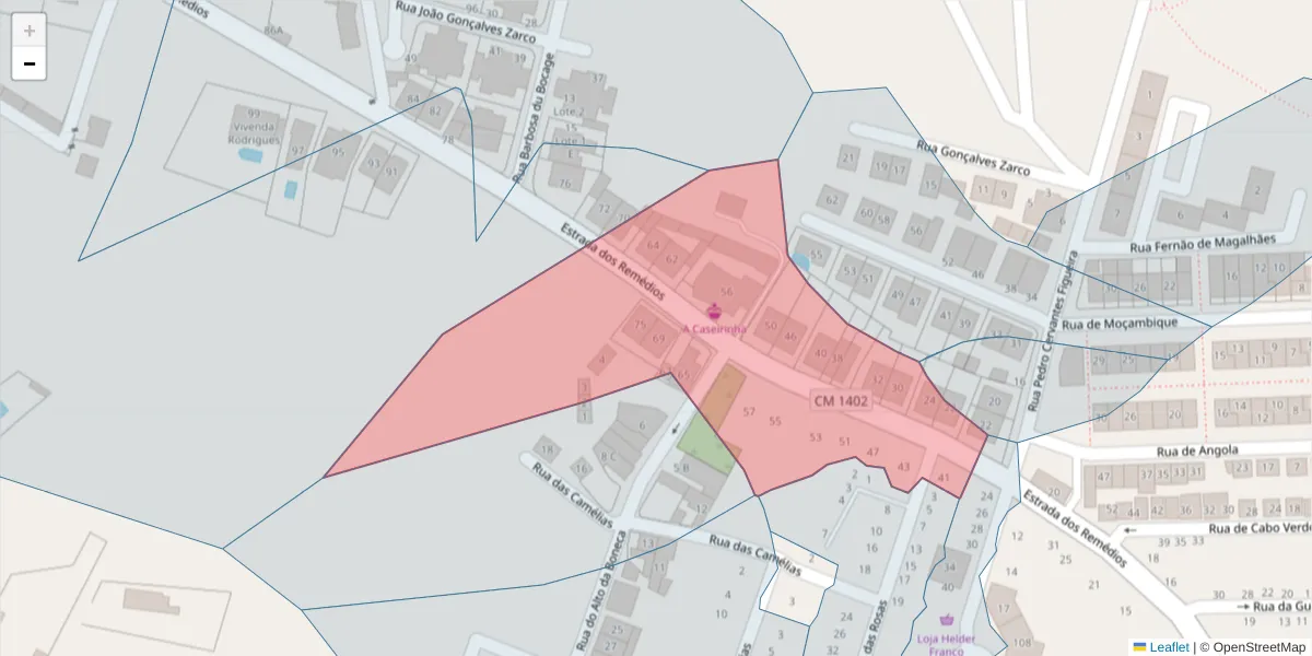 Mapa detalhado do código postal 2520-223 com limites, códigos postais vizinhos e agências dos correios