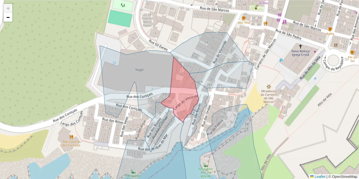 Mapa detalhado do código postal 2520-242 com limites, códigos postais vizinhos e agências dos correios
