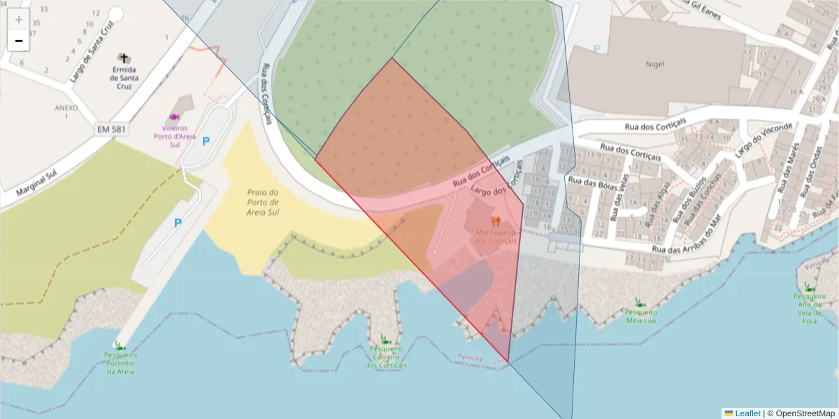 Mapa detalhado do código postal 2520-244 com limites, códigos postais vizinhos e agências dos correios