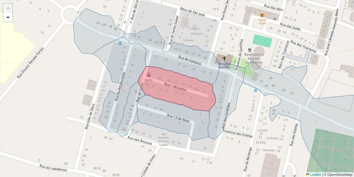 Mapa detalhado do código postal 2520-254 com limites, códigos postais vizinhos e agências dos correios