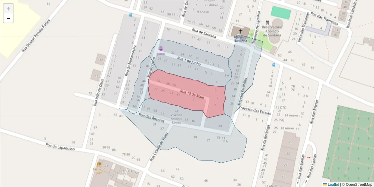 Mapa detalhado do código postal 2520-257 com limites, códigos postais vizinhos e agências dos correios
