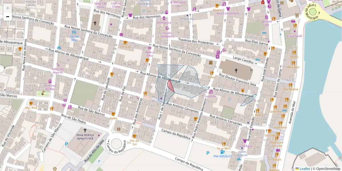 Mapa detalhado do código postal 2520-260 com limites, códigos postais vizinhos e agências dos correios