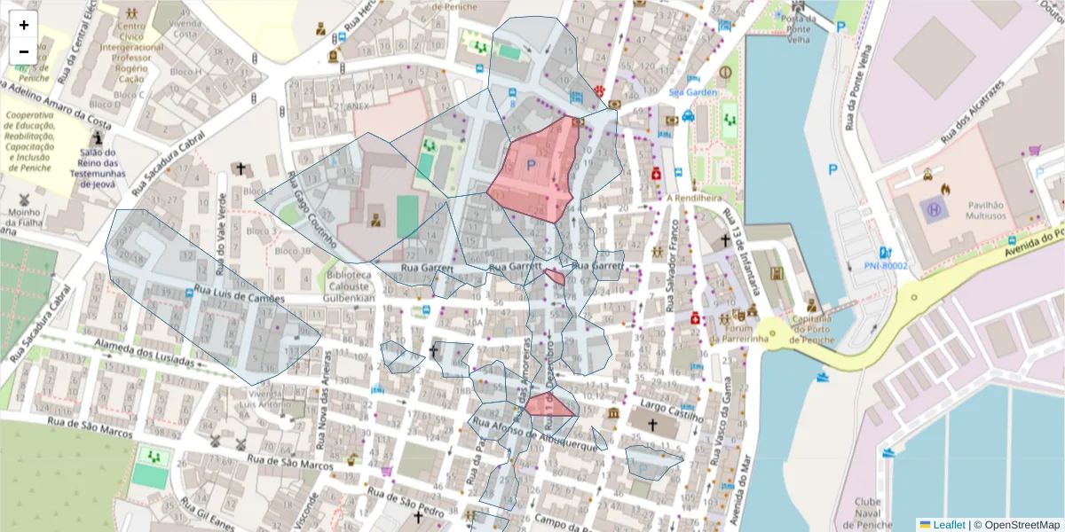 Mapa detalhado do código postal 2520-266 com limites, códigos postais vizinhos e agências dos correios