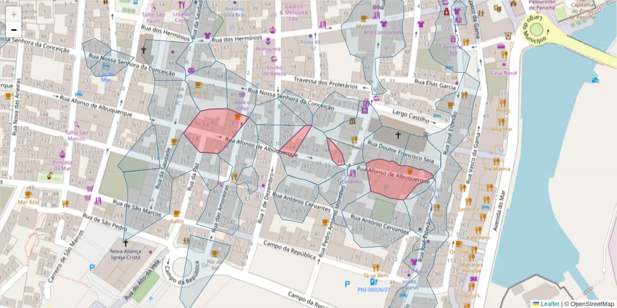 Mapa detalhado do código postal 2520-269 com limites, códigos postais vizinhos e agências dos correios