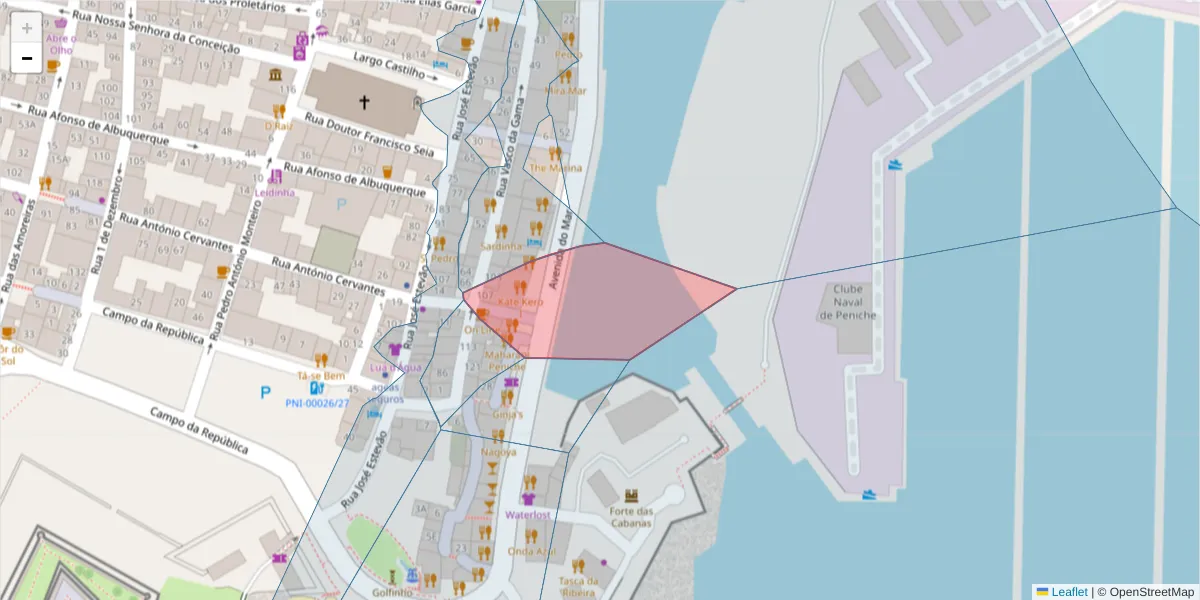 Mapa detalhado do código postal 2520-277 com limites, códigos postais vizinhos e agências dos correios
