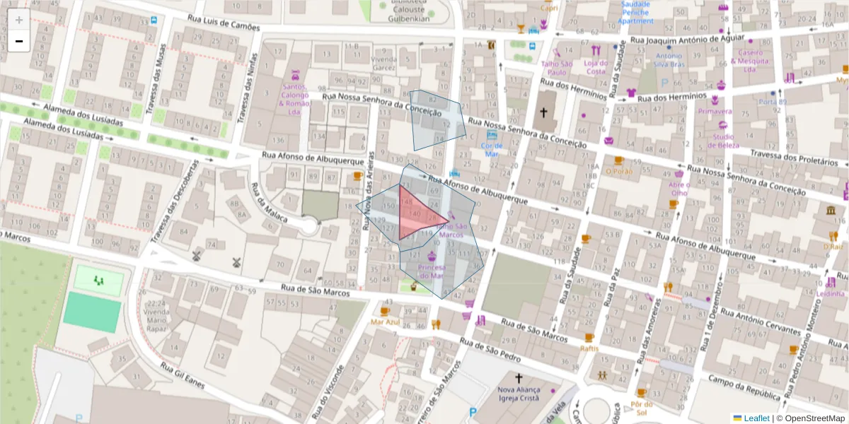 Mapa detalhado do código postal 2520-283 com limites, códigos postais vizinhos e agências dos correios