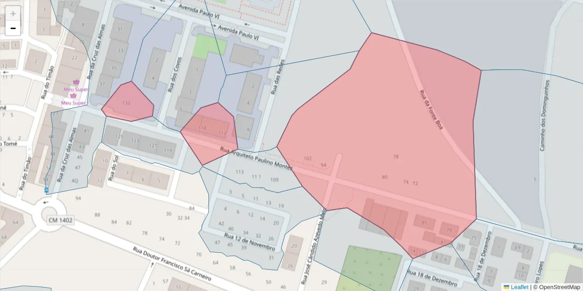 Mapa detalhado do código postal 2520-295 com limites, códigos postais vizinhos e agências dos correios