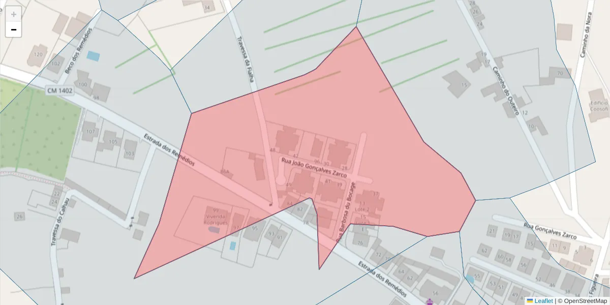 Mapa detalhado do código postal 2520-298 com limites, códigos postais vizinhos e agências dos correios
