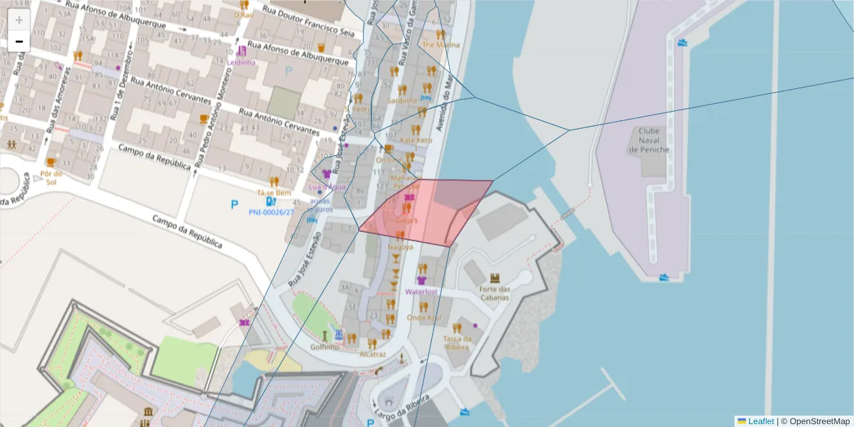 Mapa detalhado do código postal 2520-326 com limites, códigos postais vizinhos e agências dos correios