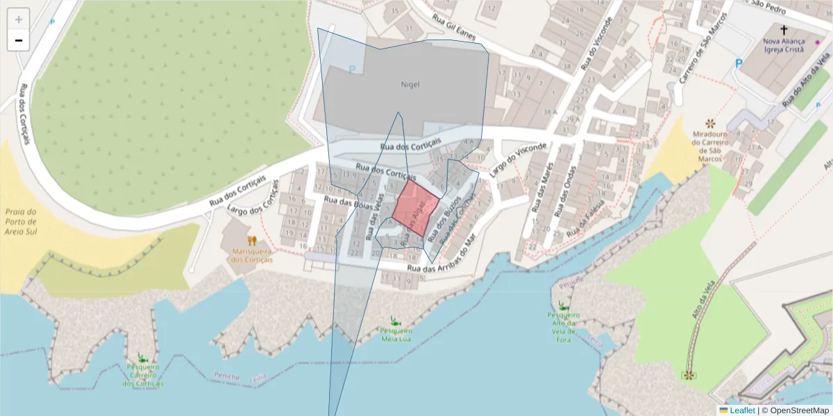 Mapa detalhado do código postal 2520-334 com limites, códigos postais vizinhos e agências dos correios