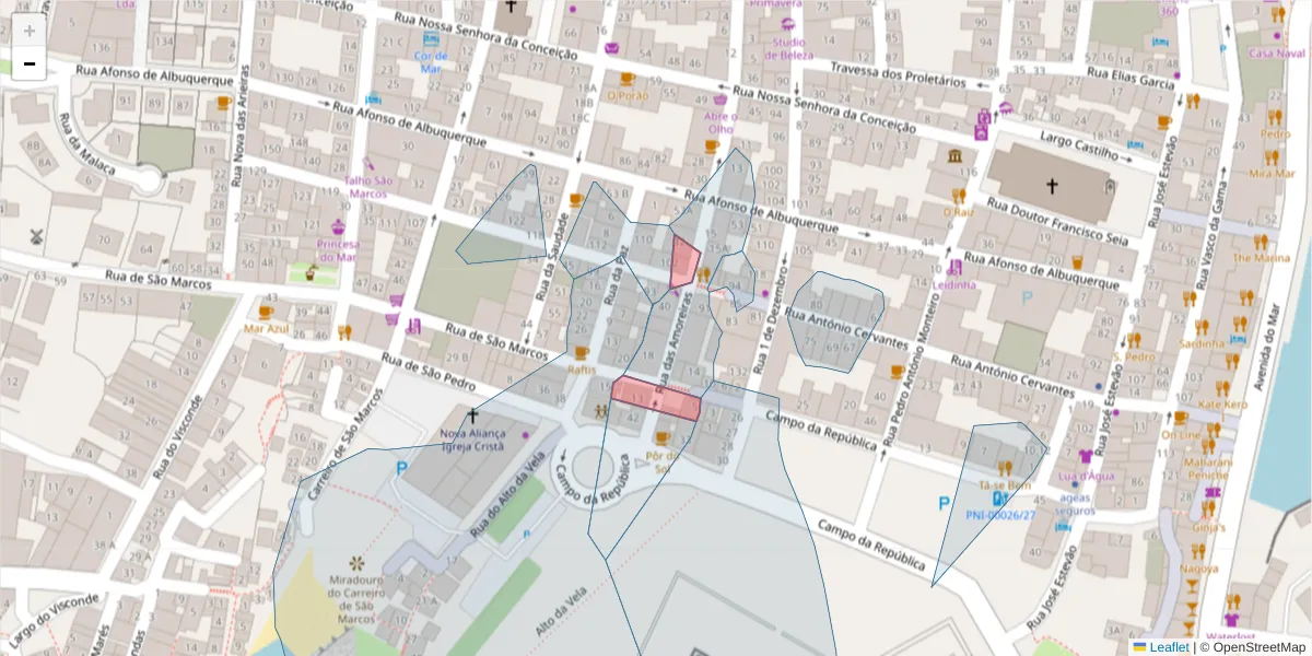 Mapa detalhado do código postal 2520-335 com limites, códigos postais vizinhos e agências dos correios