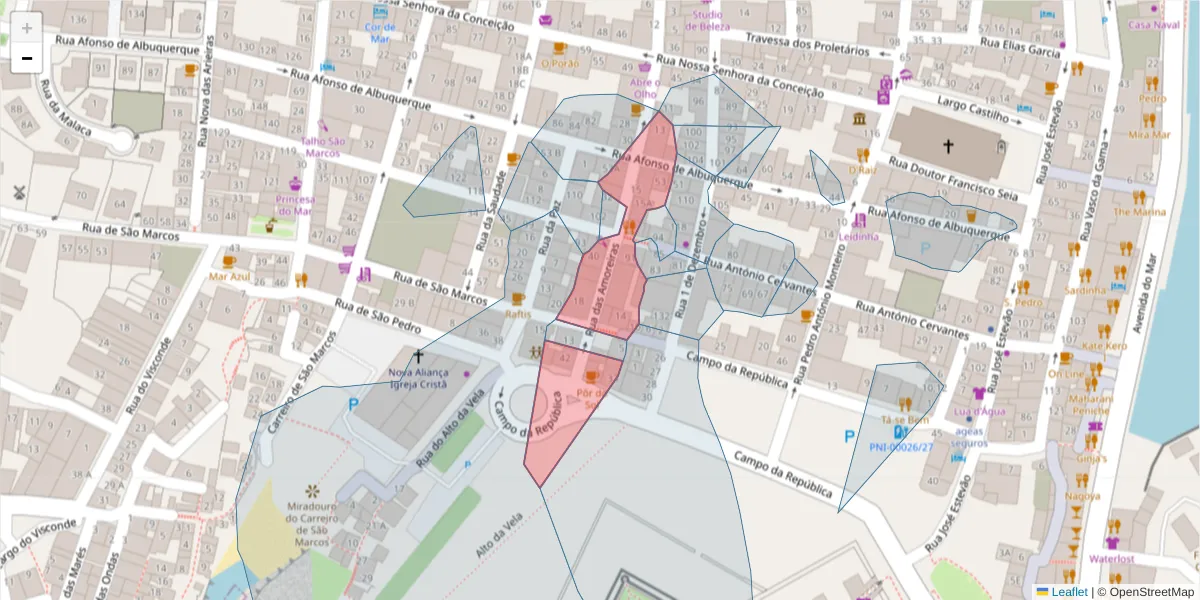 Mapa detalhado do código postal 2520-336 com limites, códigos postais vizinhos e agências dos correios