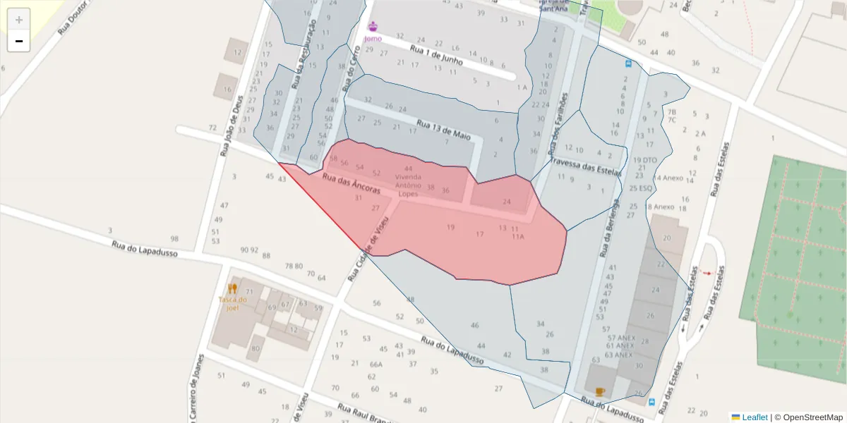 Mapa detalhado do código postal 2520-341 com limites, códigos postais vizinhos e agências dos correios