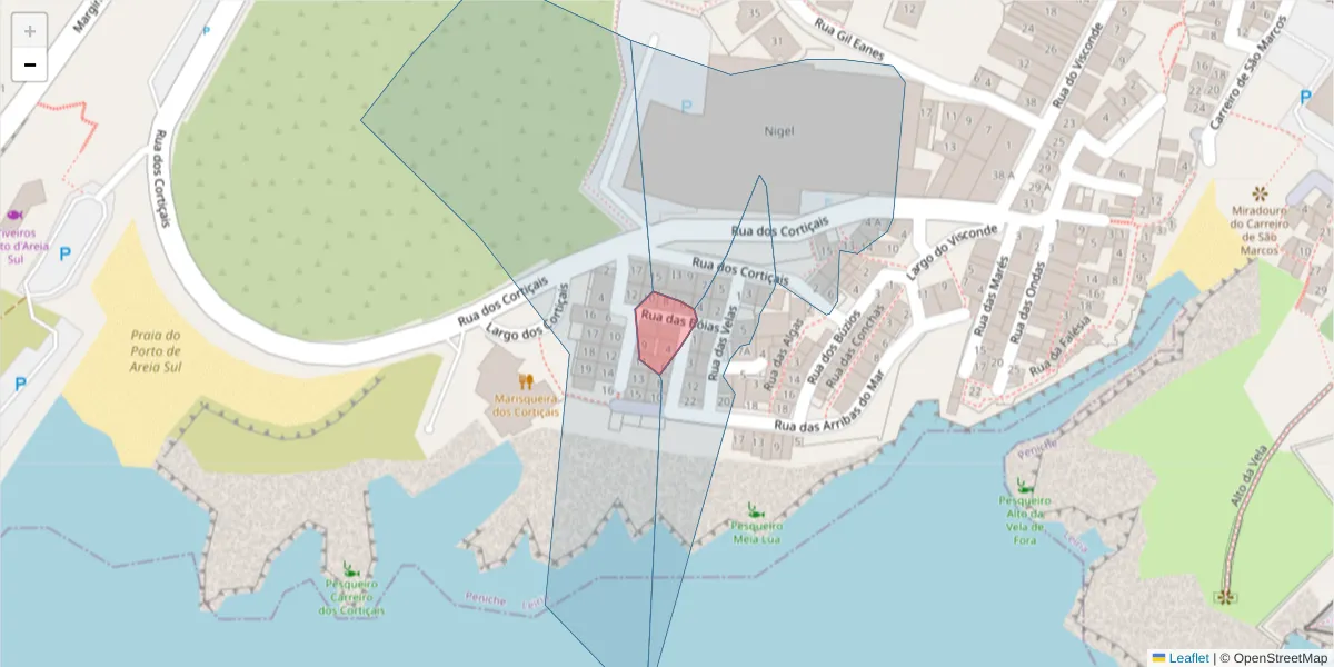 Mapa detalhado do código postal 2520-342 com limites, códigos postais vizinhos e agências dos correios
