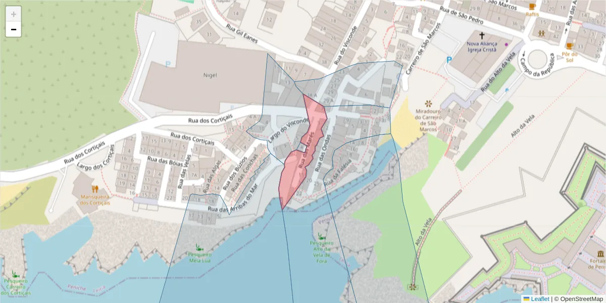 Mapa detalhado do código postal 2520-350 com limites, códigos postais vizinhos e agências dos correios