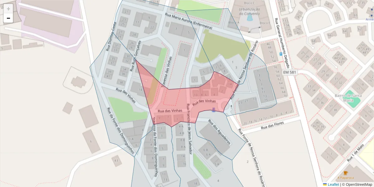 Mapa detalhado do código postal 2520-359 com limites, códigos postais vizinhos e agências dos correios