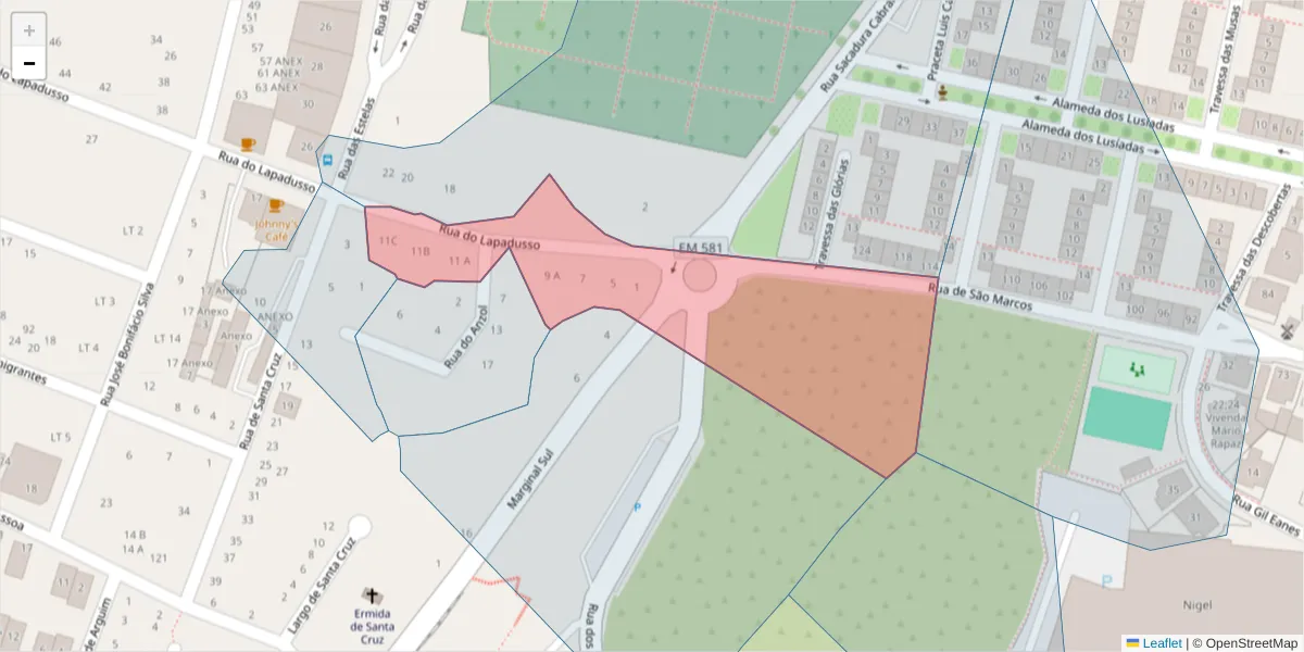 Mapa detalhado do código postal 2520-368 com limites, códigos postais vizinhos e agências dos correios