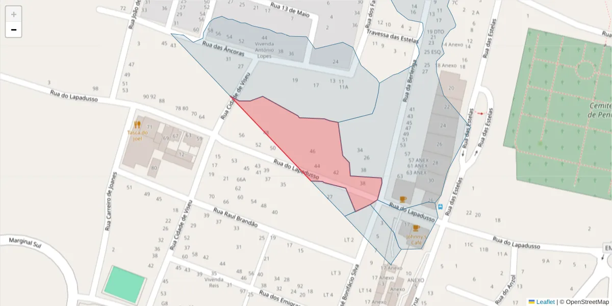 Mapa detalhado do código postal 2520-369 com limites, códigos postais vizinhos e agências dos correios