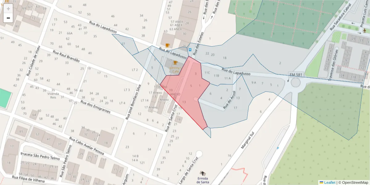 Mapa detalhado do código postal 2520-383 com limites, códigos postais vizinhos e agências dos correios