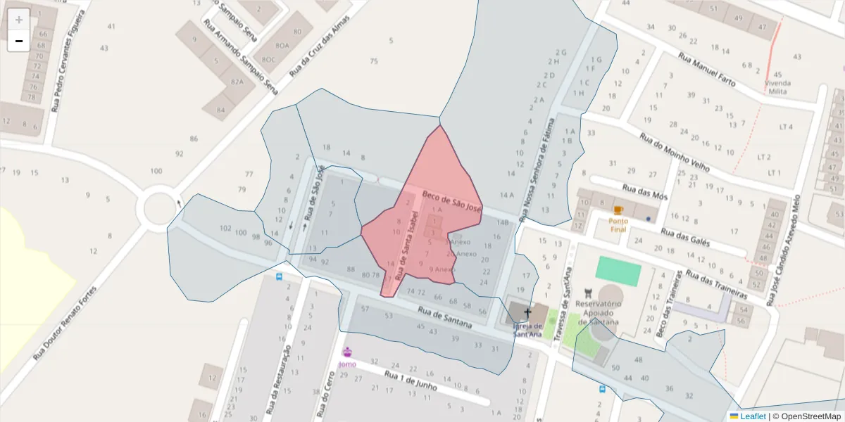 Mapa detalhado do código postal 2520-384 com limites, códigos postais vizinhos e agências dos correios