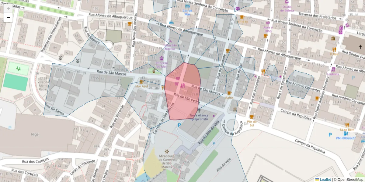 Mapa detalhado do código postal 2520-389 com limites, códigos postais vizinhos e agências dos correios
