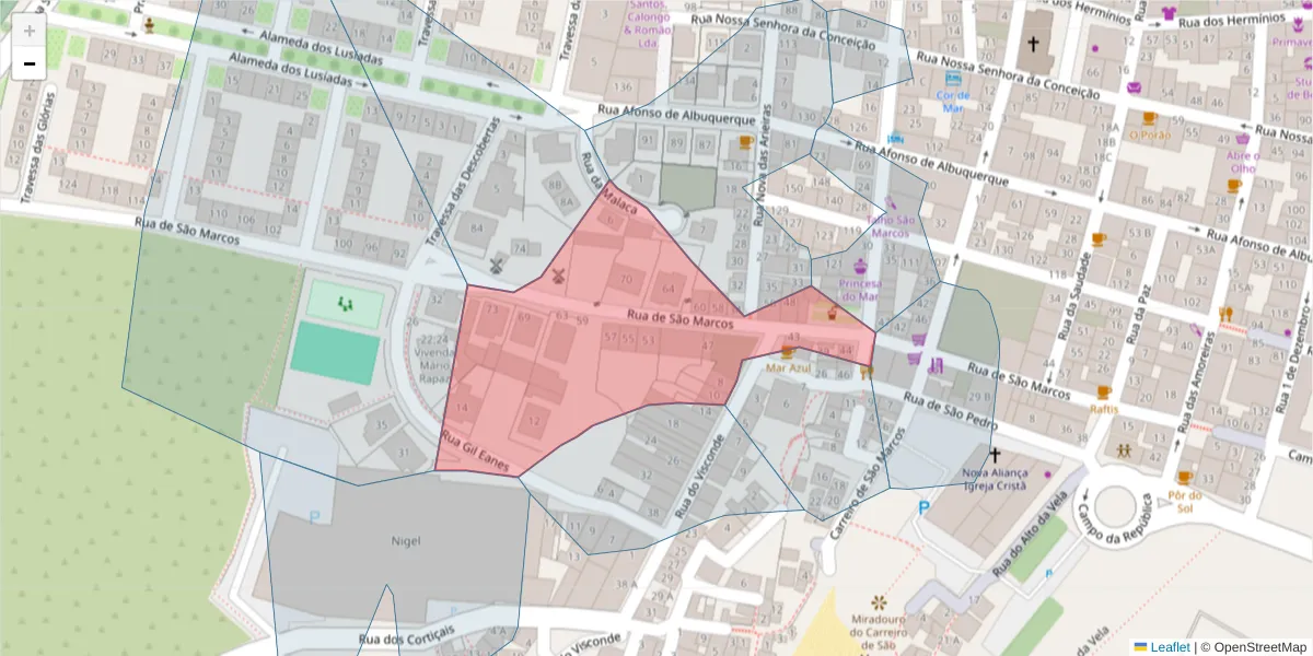 Mapa detalhado do código postal 2520-391 com limites, códigos postais vizinhos e agências dos correios
