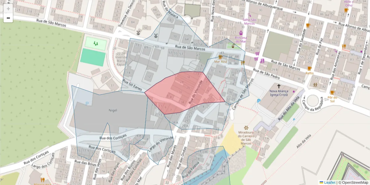 Mapa detalhado do código postal 2520-406 com limites, códigos postais vizinhos e agências dos correios