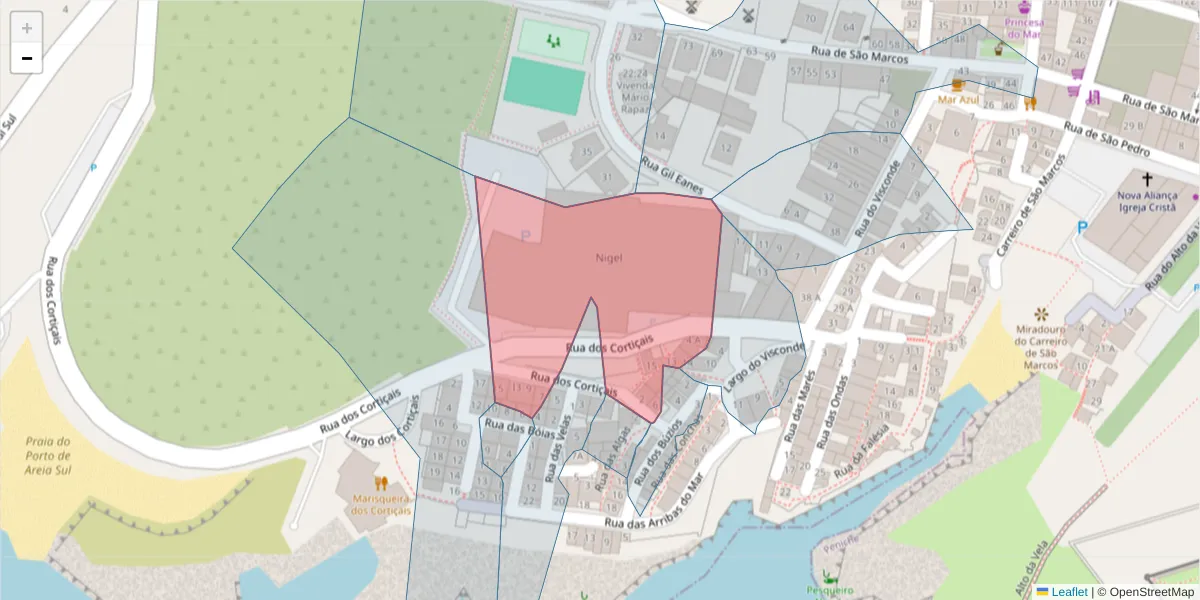 Mapa detalhado do código postal 2520-412 com limites, códigos postais vizinhos e agências dos correios