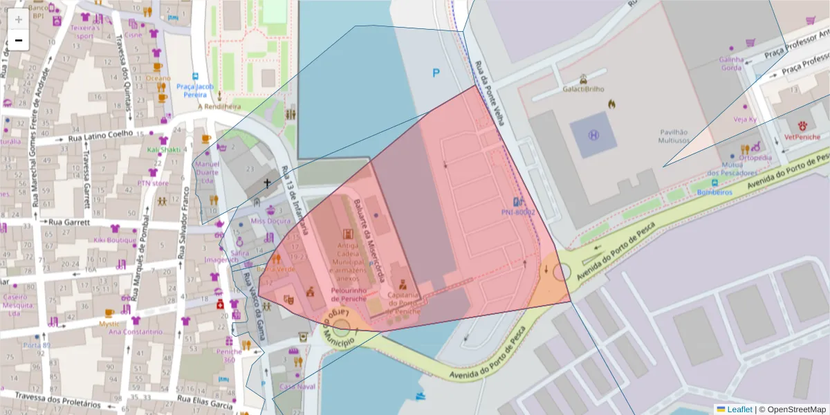 Mapa detalhado do código postal 2520-417 com limites, códigos postais vizinhos e agências dos correios