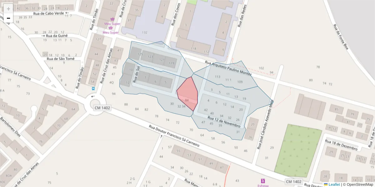 Mapa detalhado do código postal 2520-436 com limites, códigos postais vizinhos e agências dos correios