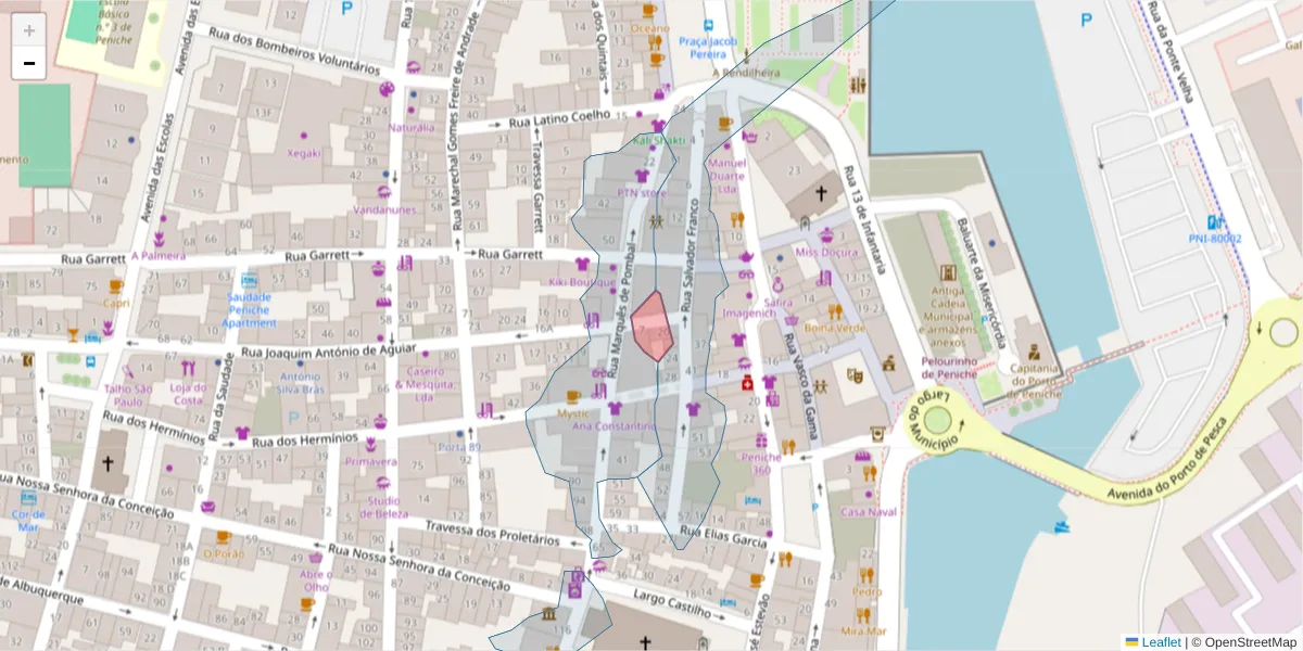 Mapa detalhado do código postal 2520-456 com limites, códigos postais vizinhos e agências dos correios