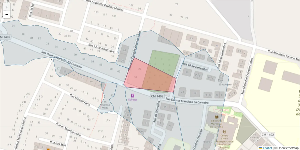 Mapa detalhado do código postal 2520-463 com limites, códigos postais vizinhos e agências dos correios