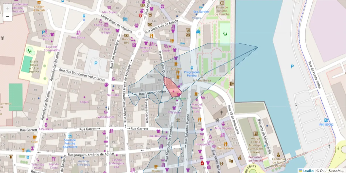 Mapa detalhado do código postal 2520-468 com limites, códigos postais vizinhos e agências dos correios