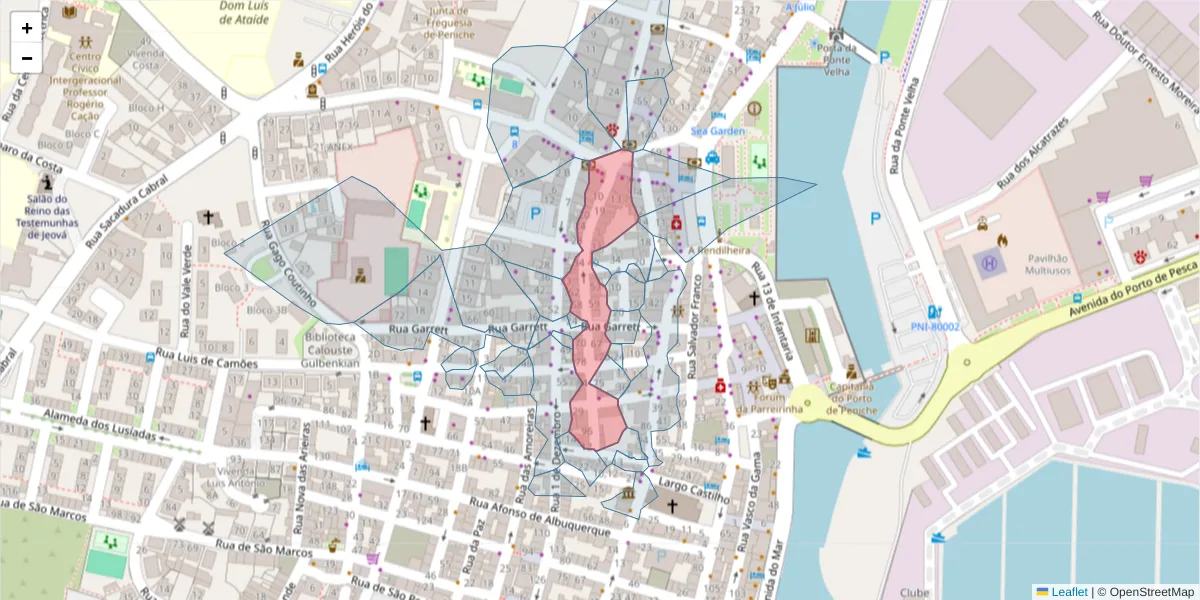 Mapa detalhado do código postal 2520-475 com limites, códigos postais vizinhos e agências dos correios