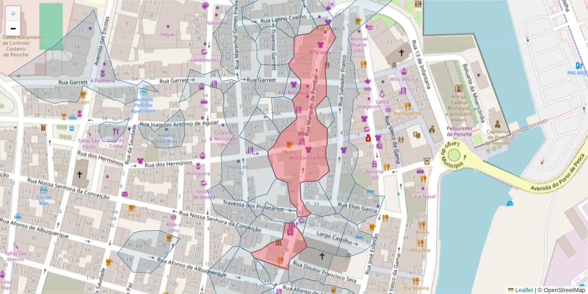 Mapa detalhado do código postal 2520-476 com limites, códigos postais vizinhos e agências dos correios