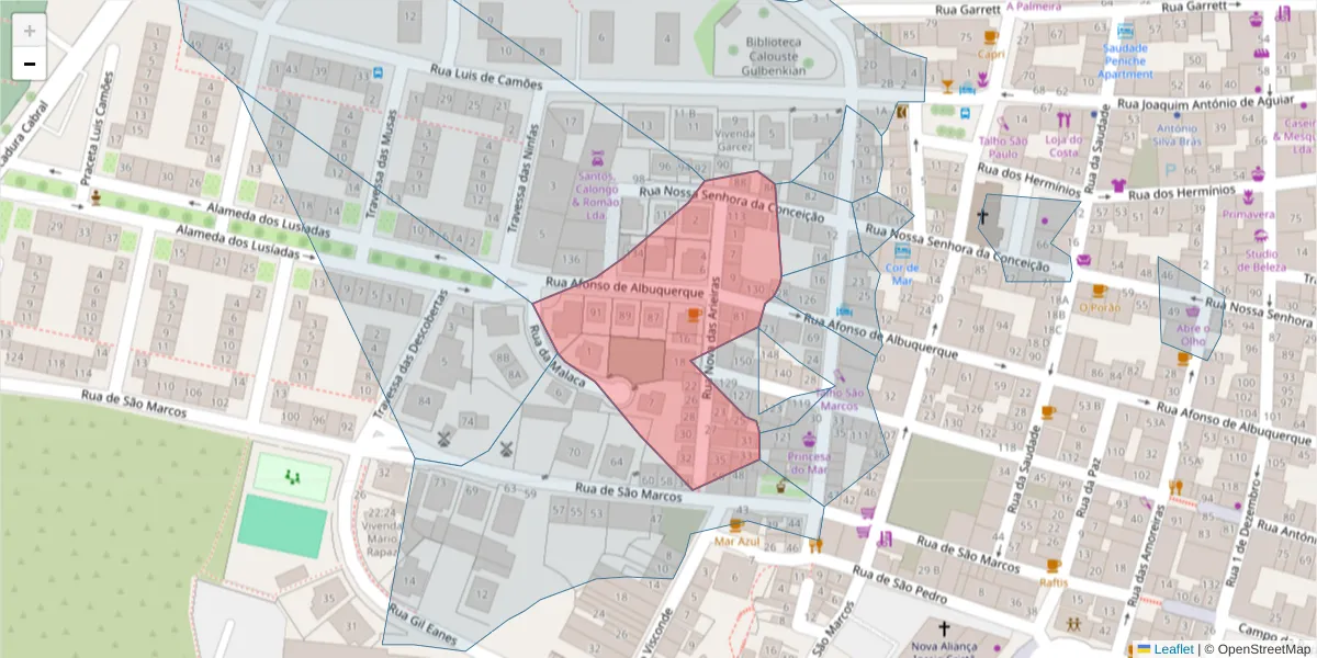 Mapa detalhado do código postal 2520-477 com limites, códigos postais vizinhos e agências dos correios