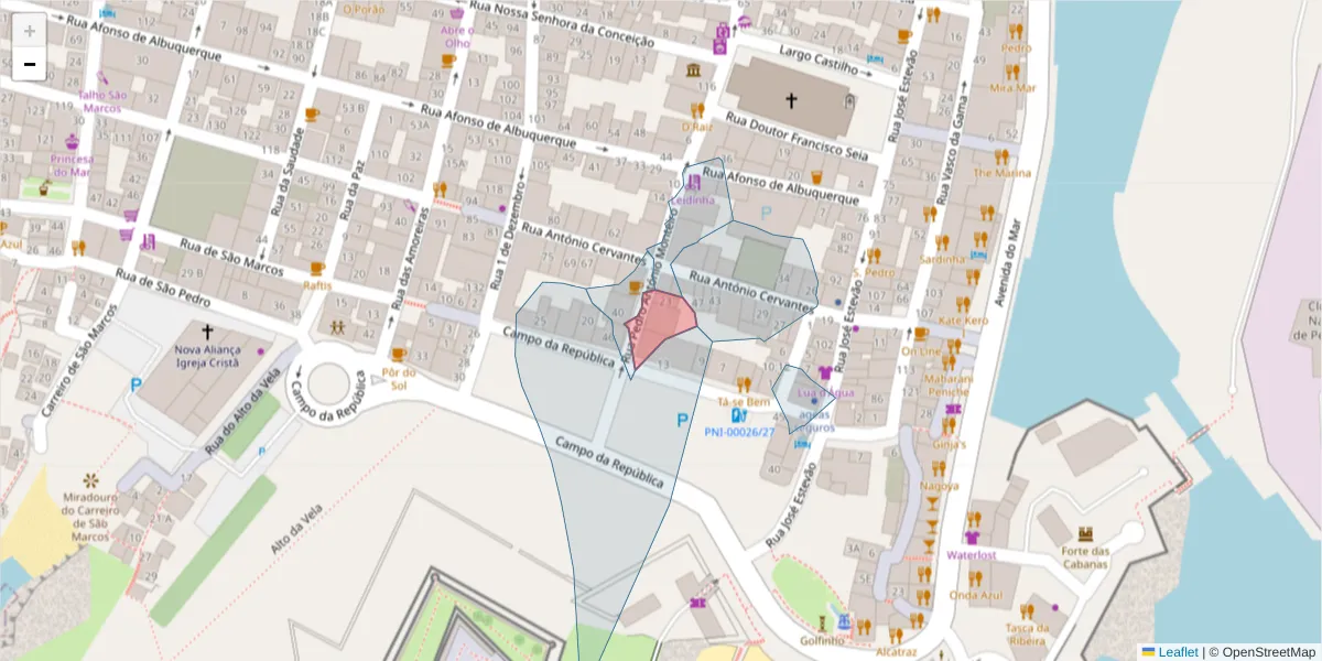 Mapa detalhado do código postal 2520-479 com limites, códigos postais vizinhos e agências dos correios