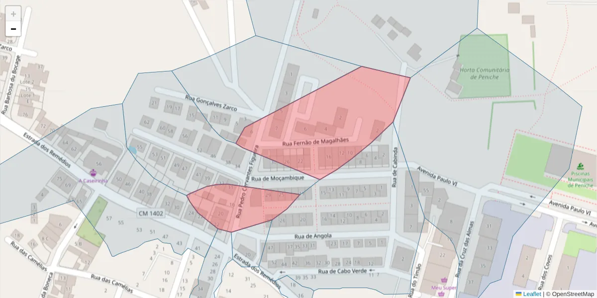 Mapa detalhado do código postal 2520-484 com limites, códigos postais vizinhos e agências dos correios