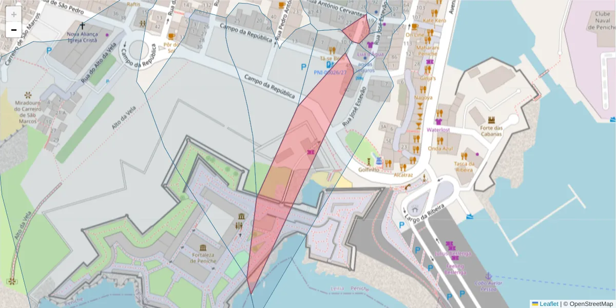 Mapa detalhado do código postal 2520-508 com limites, códigos postais vizinhos e agências dos correios
