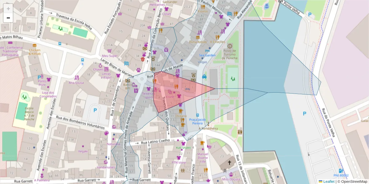 Mapa detalhado do código postal 2520-546 com limites, códigos postais vizinhos e agências dos correios