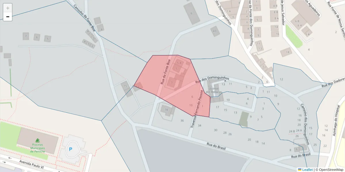 Mapa detalhado do código postal 2520-547 com limites, códigos postais vizinhos e agências dos correios
