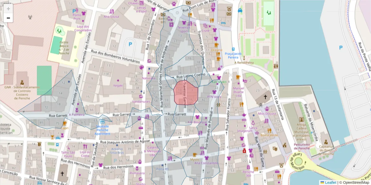 Mapa detalhado do código postal 2520-550 com limites, códigos postais vizinhos e agências dos correios