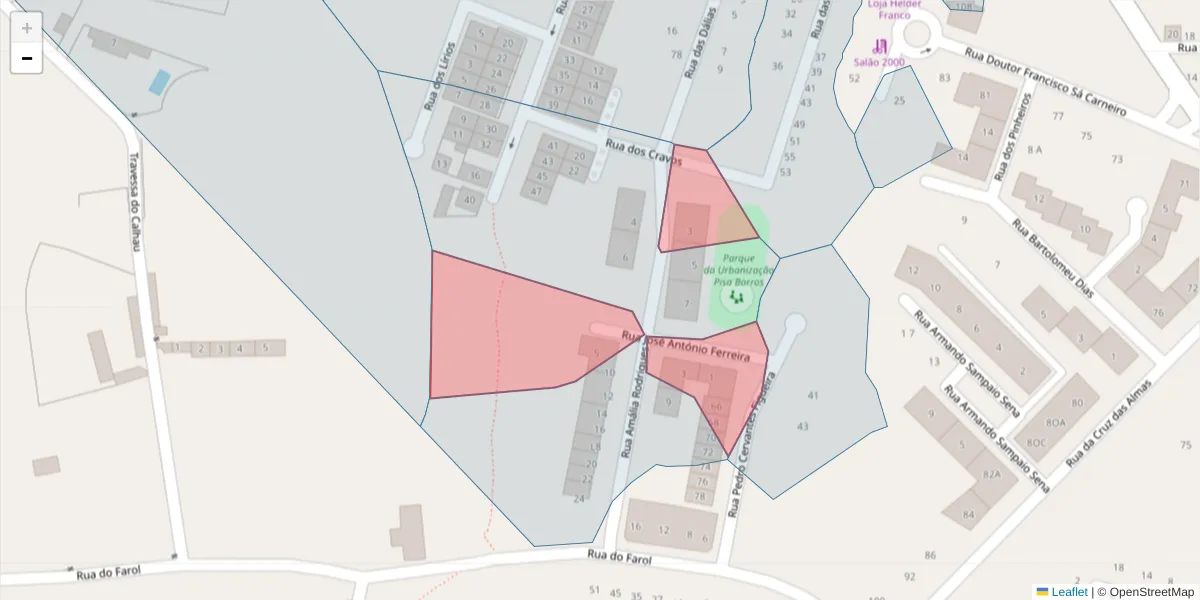 Mapa detalhado do código postal 2520-554 com limites, códigos postais vizinhos e agências dos correios