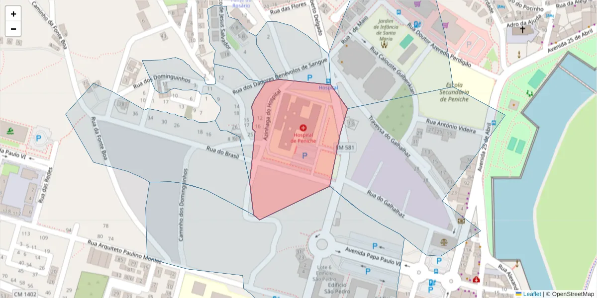 Mapa detalhado do código postal 2520-603 com limites, códigos postais vizinhos e agências dos correios