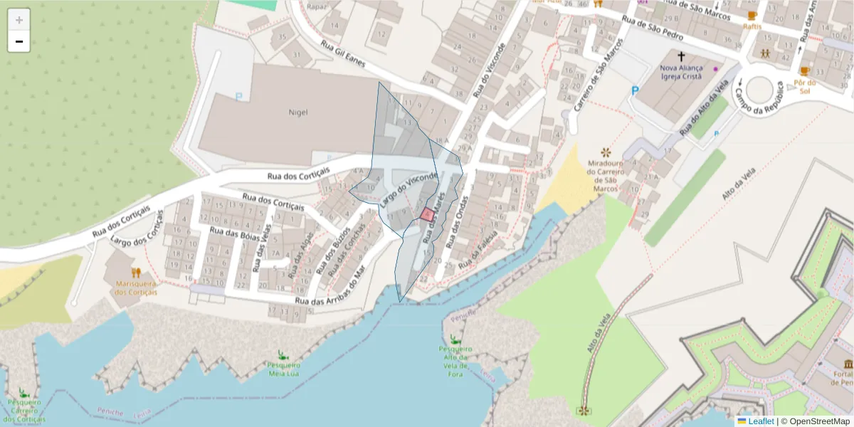 Mapa detalhado do código postal 2520-650 com limites, códigos postais vizinhos e agências dos correios