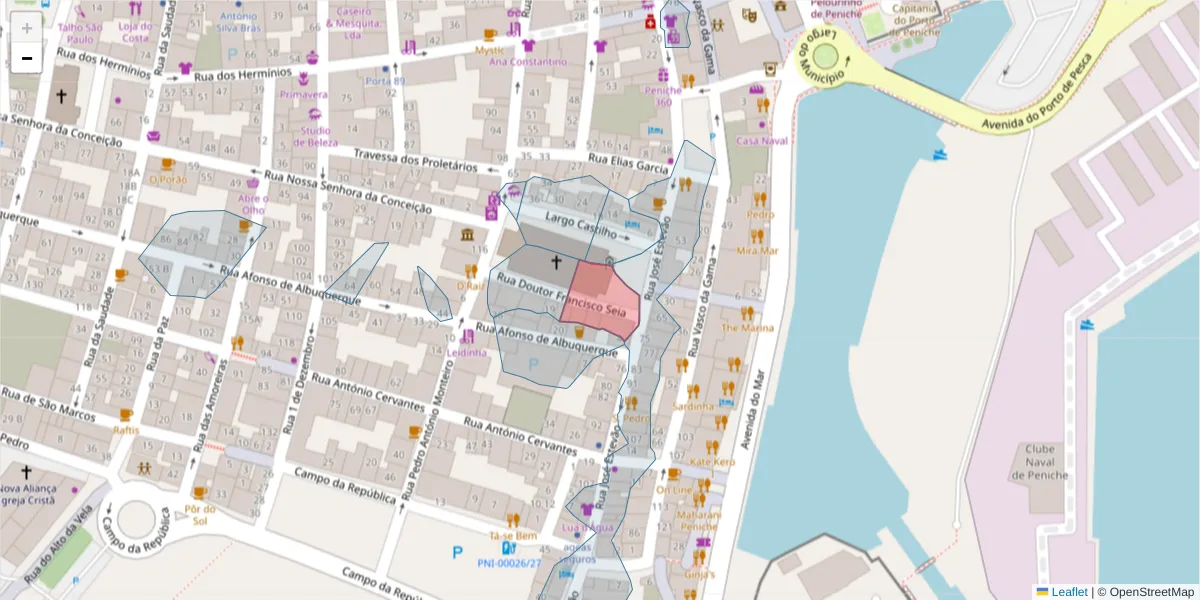 Mapa detalhado do código postal 2520-999 com limites, códigos postais vizinhos e agências dos correios