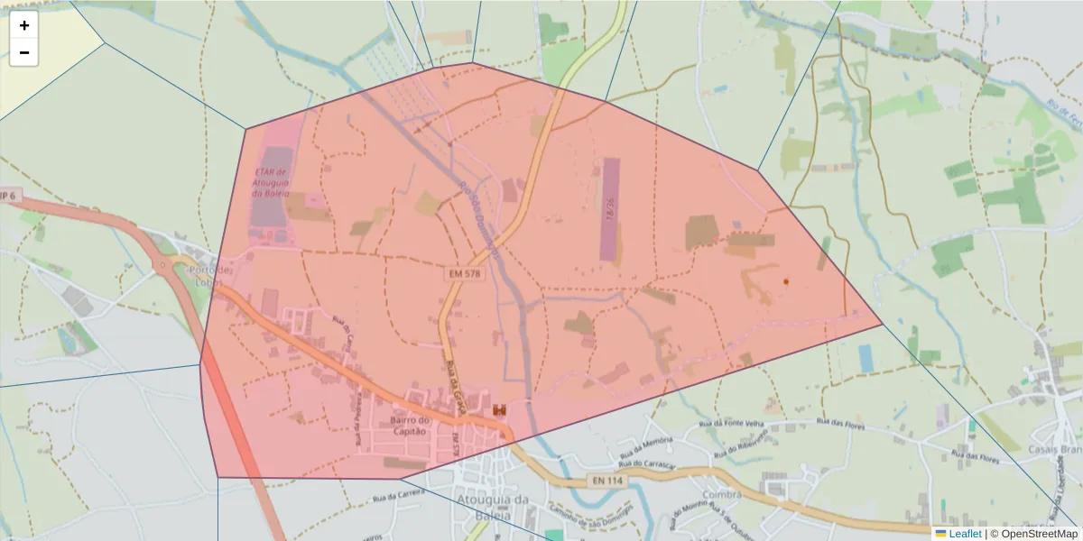 Mapa detalhado do código postal 2525-024 com limites, códigos postais vizinhos e agências dos correios